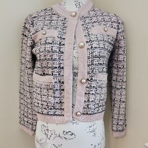 Elegant Pink Tweed Women's Blazer